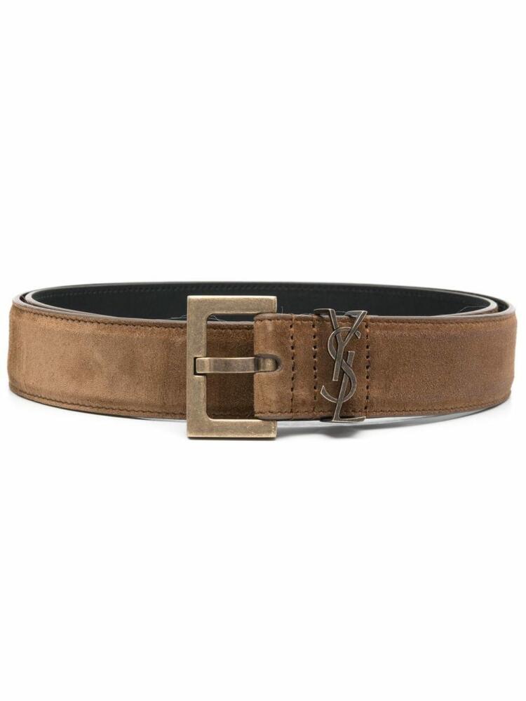 Saint Laurent logo-plaque leather belt - Brown Cover