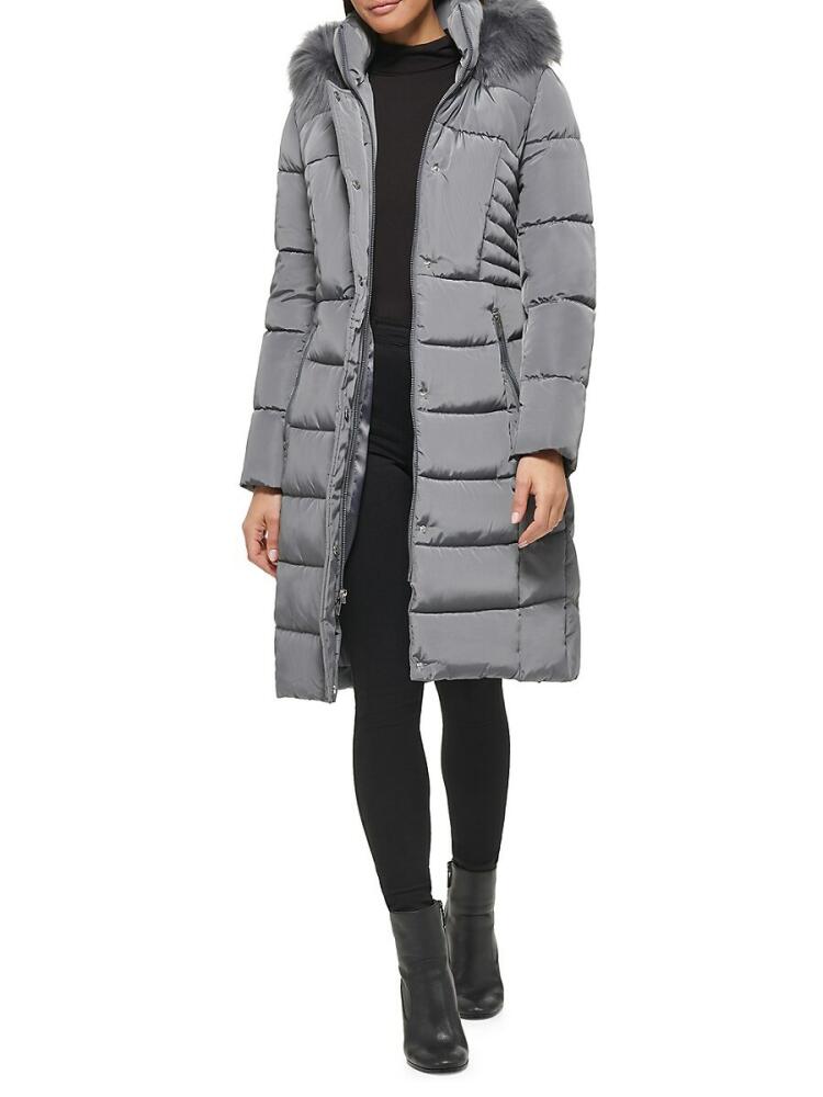 Kenneth Cole Women's Faux Fur Trim Puffer Coat - Gunmetal Cover