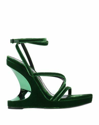 Tom Ford Woman Sandals Green Viscose, Plastic, Brass, Leather Cover