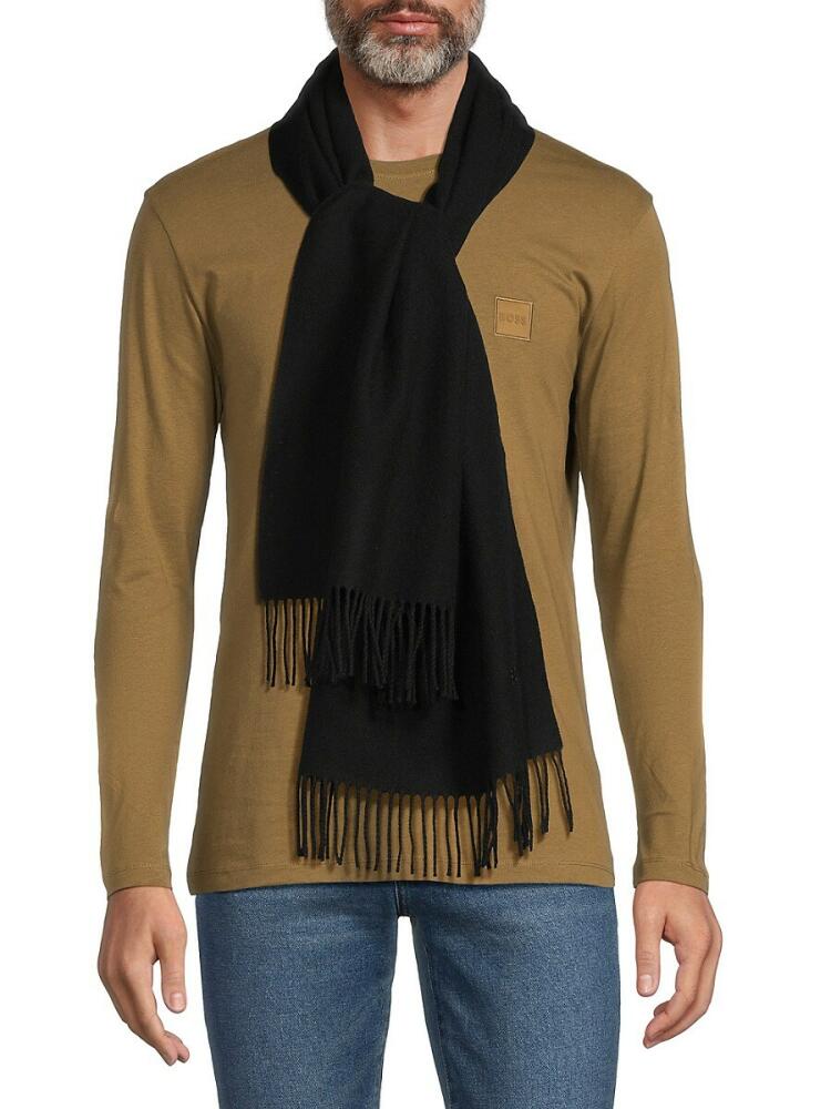 BOSS Men's Raner Fringed Hem Wool Scarf - Black Cover