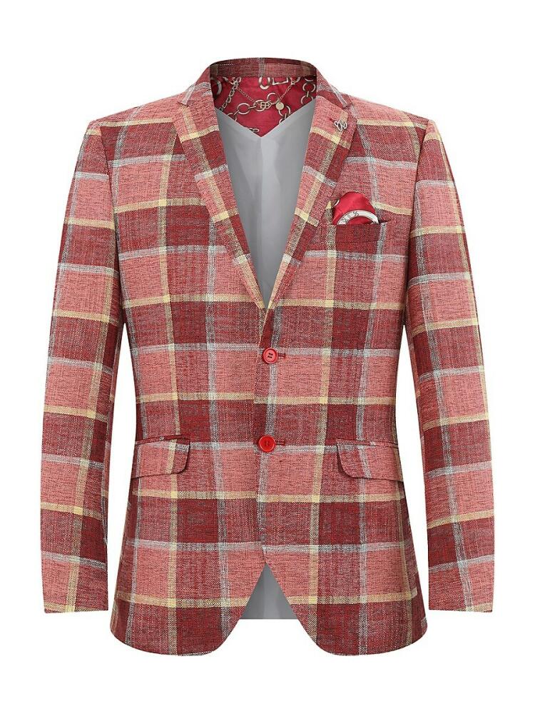 Elie Balleh Men's Slim Fit Plaid Sportcoat - Red Cover