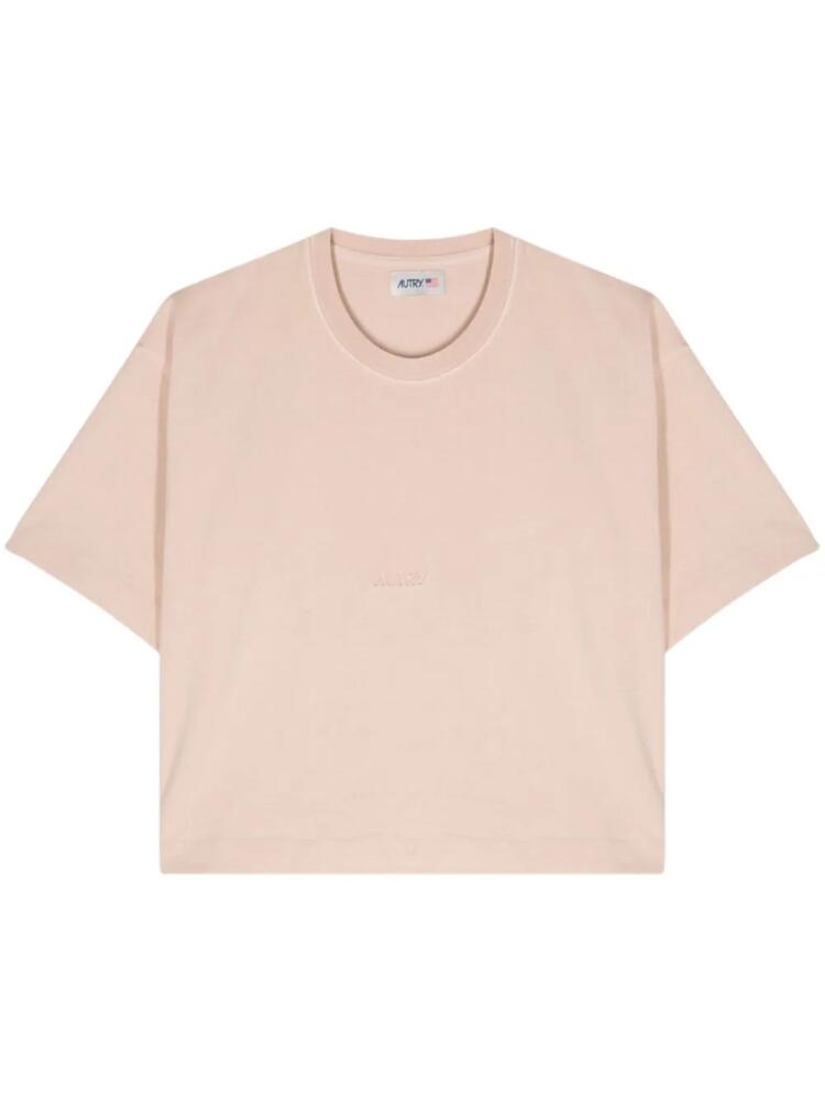 Autry logo-debossed cotton T-shirt - Pink Cover