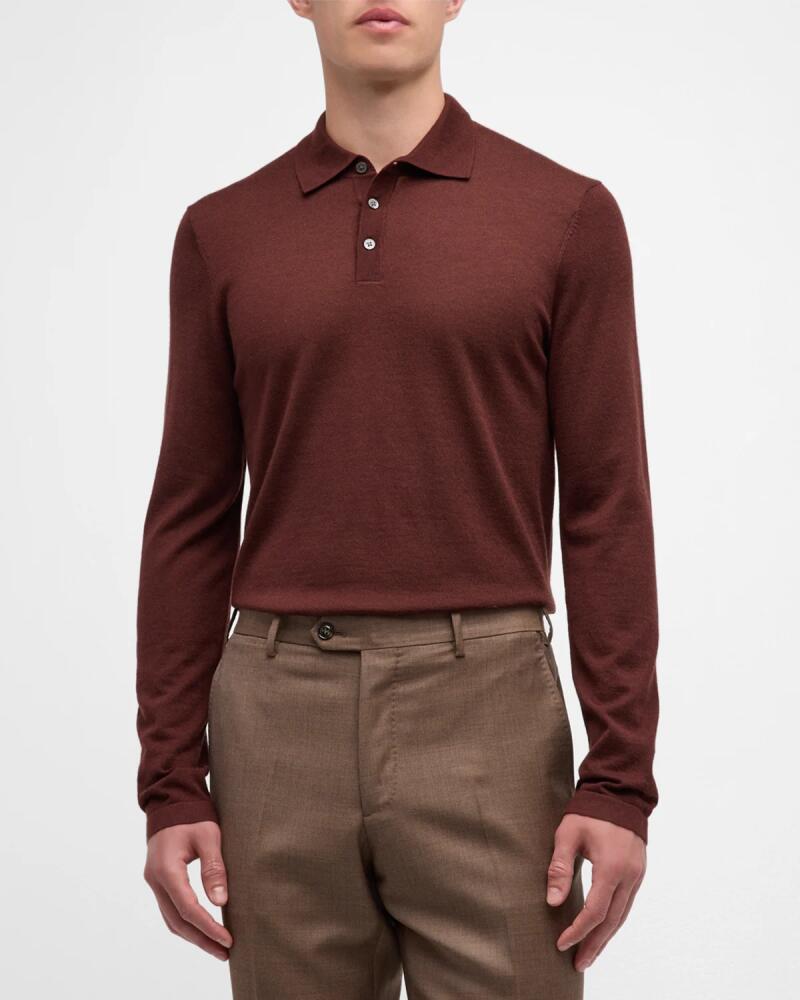 Neiman Marcus Men's Cashmere and Silk Long-Sleeve Polo Shirt Cover