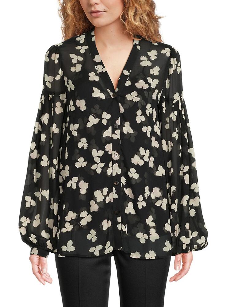 The Kooples Women's Leaf Print Drop Shoulder Shirt - Black Multi Cover