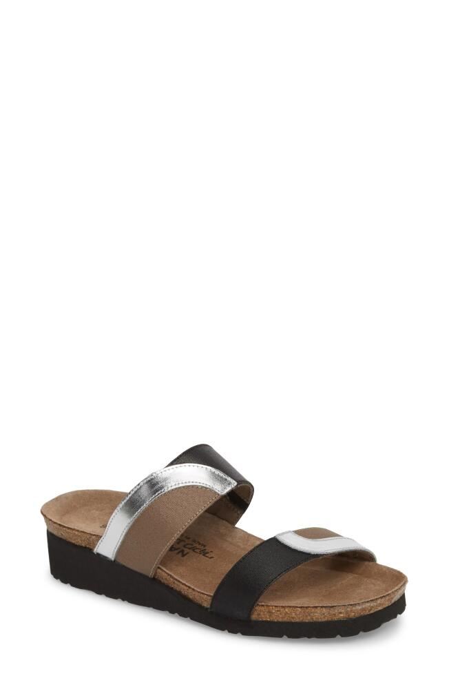 Naot Frankie Slide Sandal in Silver Mirror Leather Cover