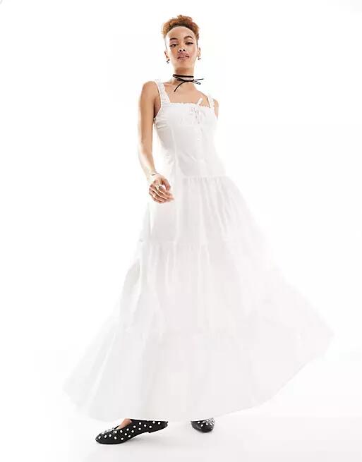 Lioness milkmaid tiered maxi dress in white Cover