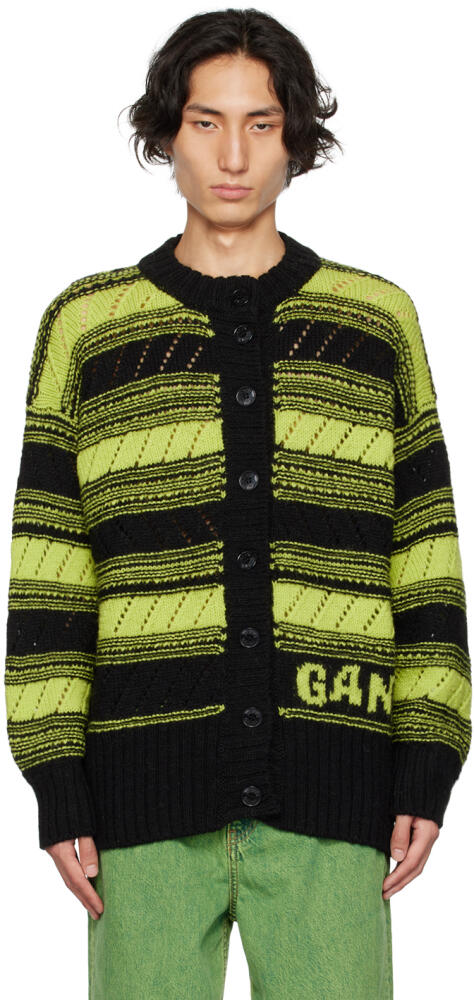 GANNI Black & Green Striped Cardigan Cover