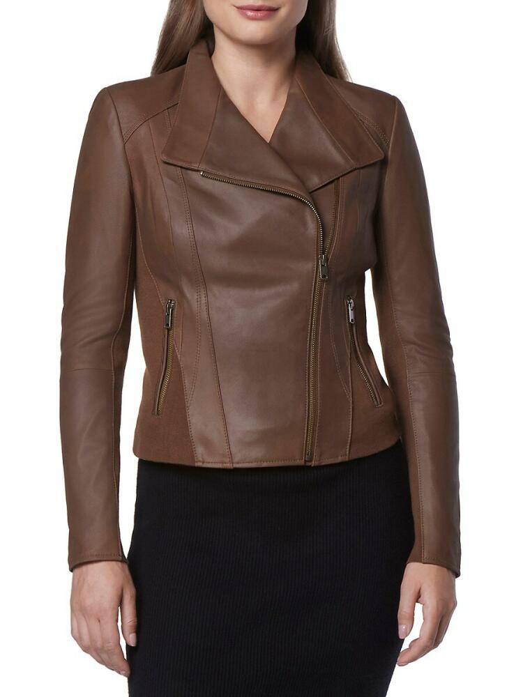 Marc New York Andrew Marc Women's Felix Leather Moto Jacket - Sepia Cover