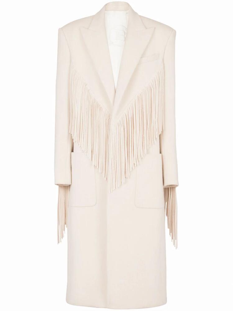 Balmain single-breasted fringed maxi coat - Neutrals Cover