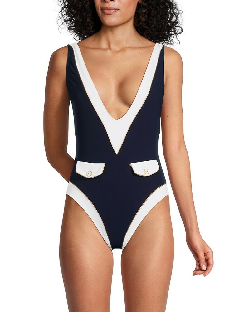 Gottex Swimwear Women's Colorblock One Piece Swimsuit - Navy White Cover