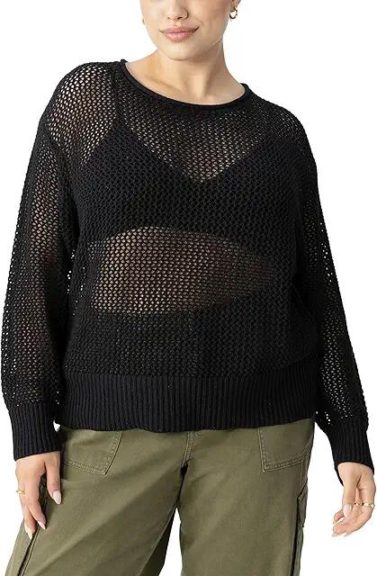 Sanctuary Open Knit Sweater (Black) Women's Clothing Cover