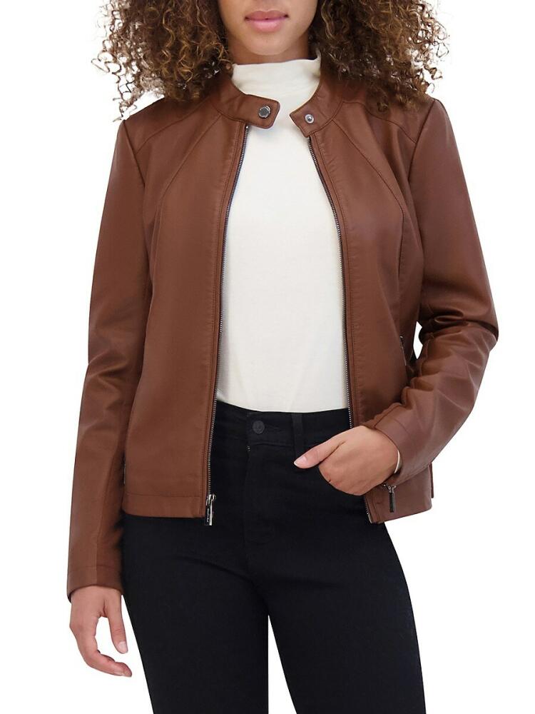 Kenneth Cole Women's Faux Leather Racer Jacket - Cognac Cover