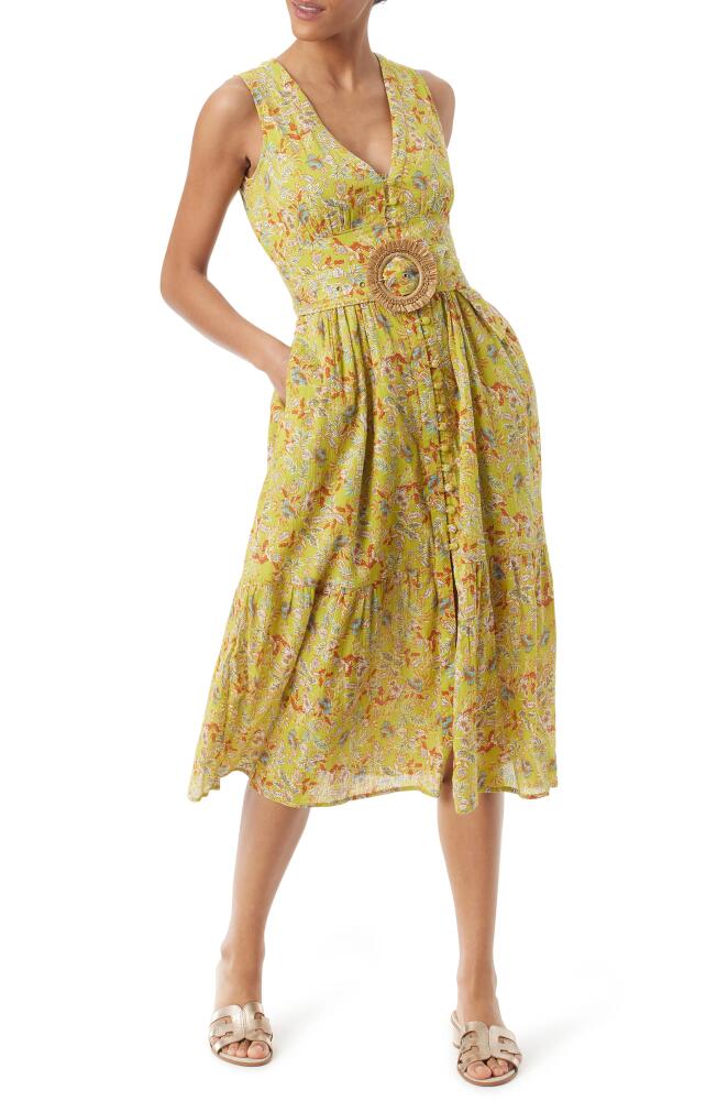 Sam Edelman Selene Floral Belted Cotton Dress in Apple Green Folk Garden Cover