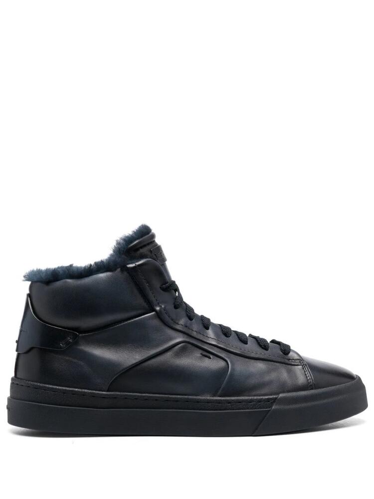 Santoni panelled high-top leather sneakers - Blue Cover