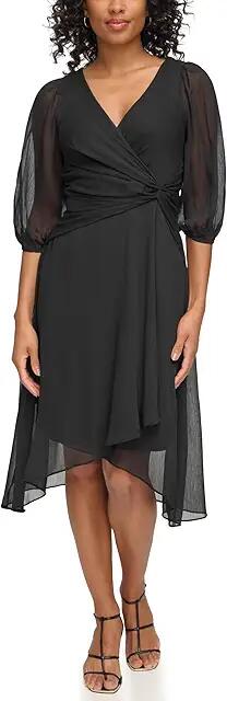 DKNY Balloon Sleeve with Side Knot (Black) Women's Clothing Cover