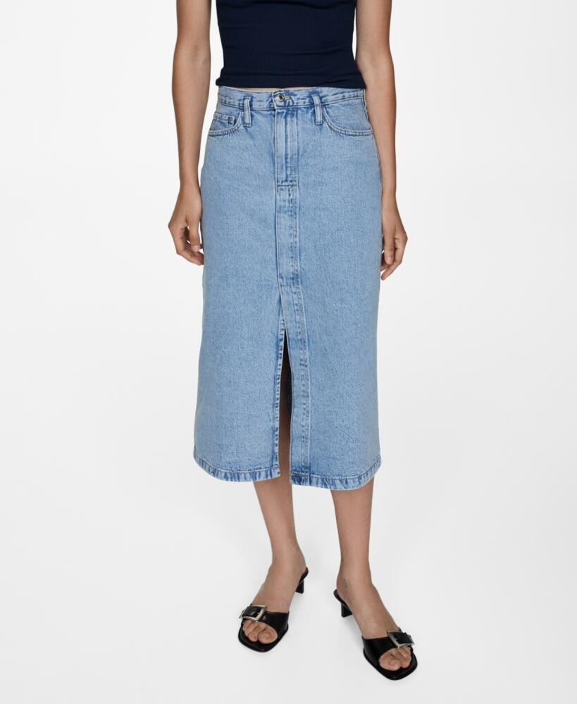 Mango Women's Slit Denim Skirt - Light Blue Cover