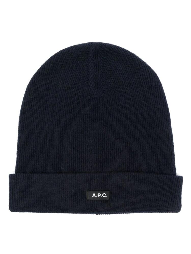 A.P.C. logo-tag wool beanies - Blue Cover