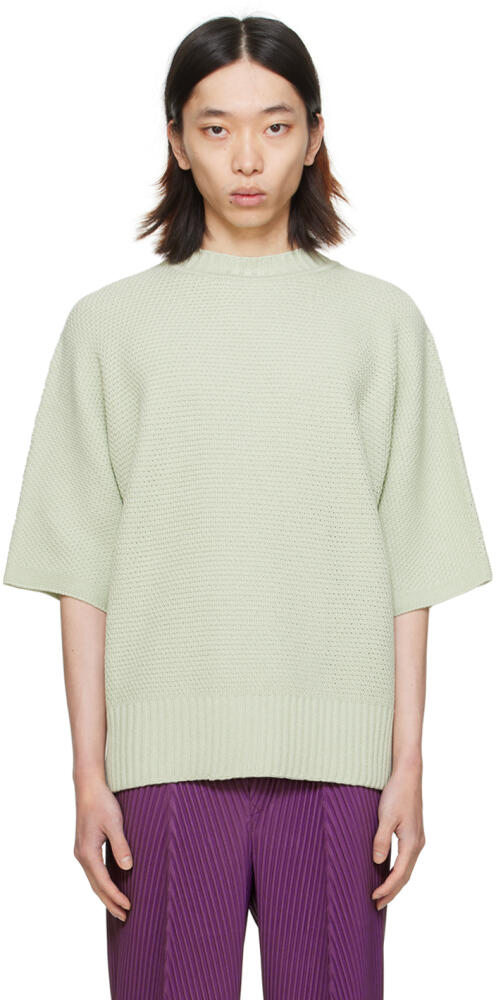 HOMME PLISSÉ ISSEY MIYAKE Green Rustic Knit Sweater Cover