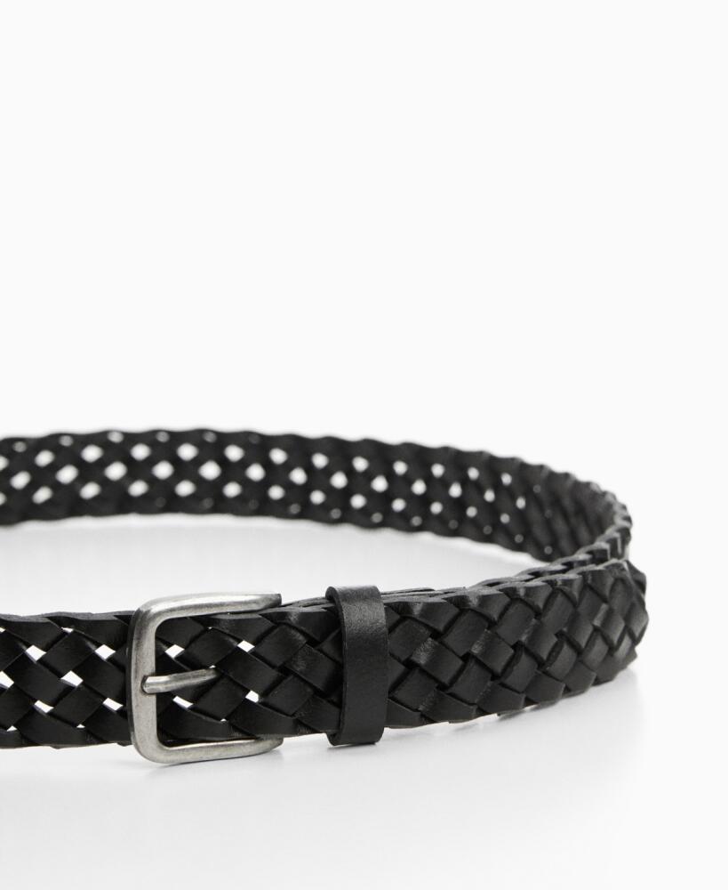 Mango Men's Braided Leather Belt - Black Cover