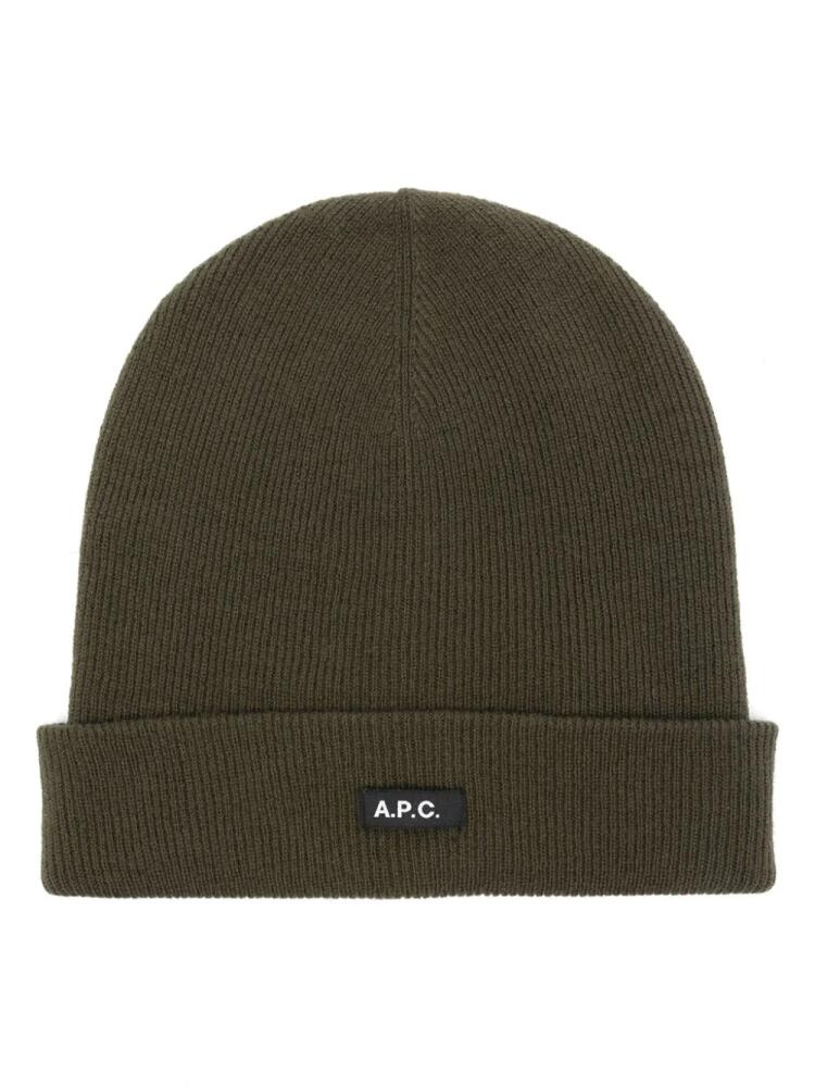 A.P.C. logo-tag wool beanies - Green Cover