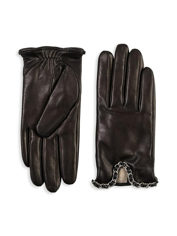 Bruno Magli Women's Chain Trim Leather Driving Gloves - Black Cover