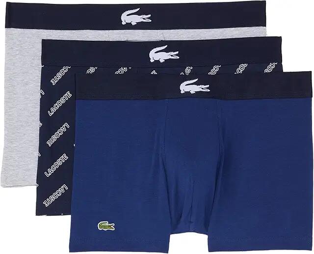 Lacoste Trunks 3-Pack Casual Lifestyle (Navy Blue/White/Silver Chine) Men's Underwear Cover