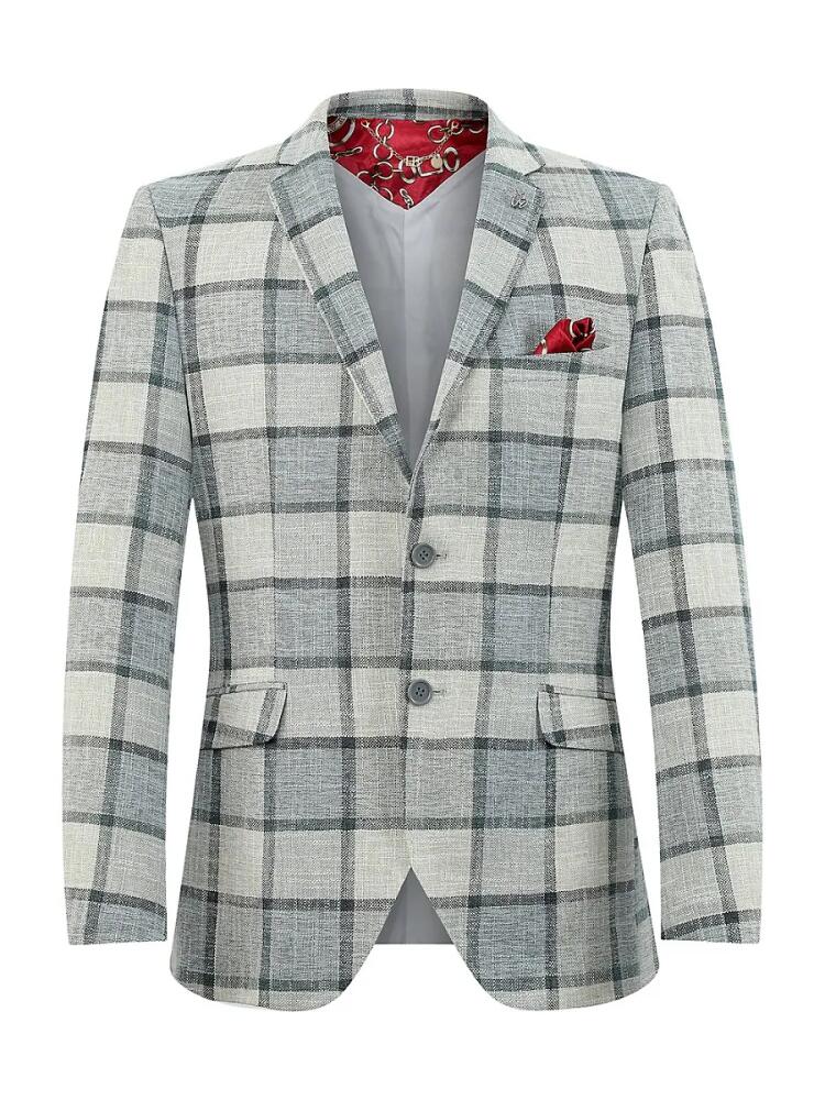 Elie Balleh Men's Slim Fit Plaid Sportcoat - White Cover