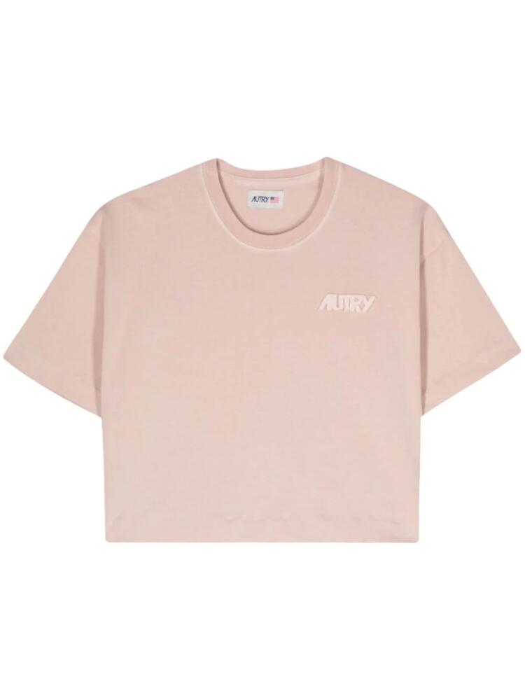 Autry logo-patch cropped T-shirt - Pink Cover