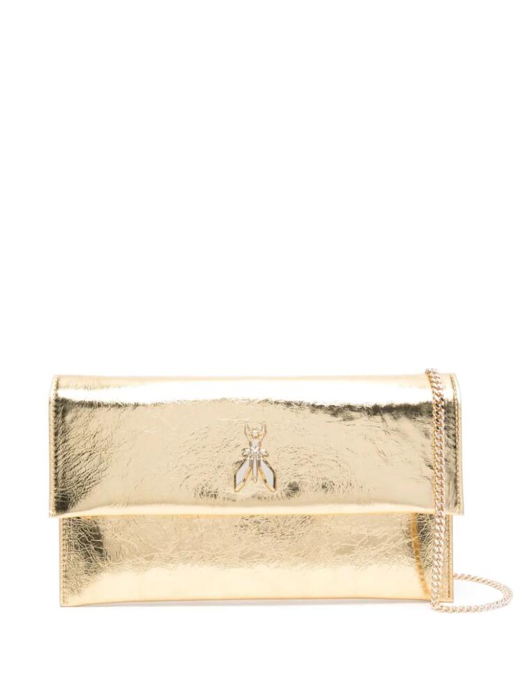 Patrizia Pepe logo-plaque cracked effect crossbody bag - Gold Cover