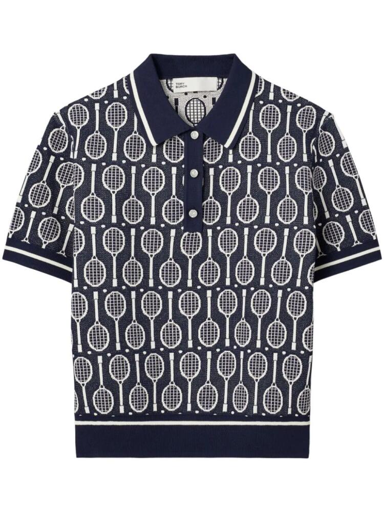 Tory Burch all-over graphic-print polo shirt - Blue Cover