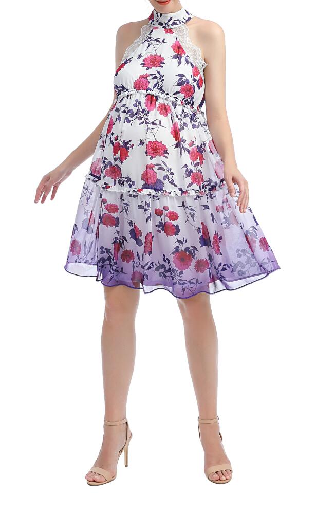 Kimi and Kai Norah Floral A-Line Halter Maternity Dress in Purple Cover