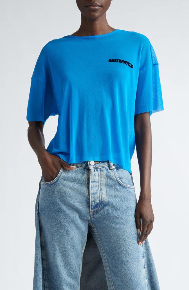 Jean Paul Gaultier x Shayne Oliver Flocked Earth Oversize Mesh T-Shirt in Ibiza Blue/Black Cover