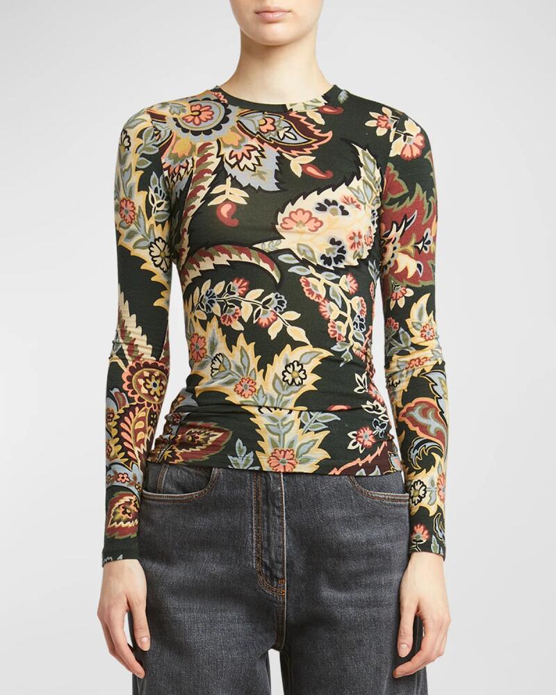 Etro Blossom Paisley-Print Long-Sleeve Jersey T-Shirt Cover