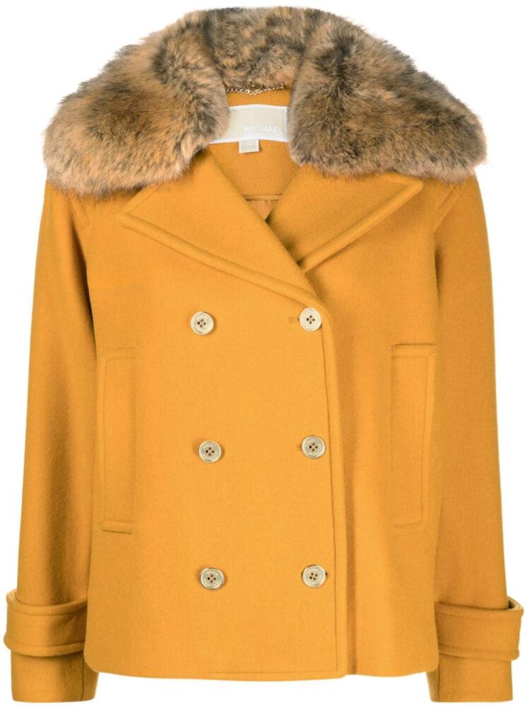 Michael Michael Kors fur-collar wool-blend peacoat - Yellow Cover