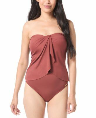 Vince Camuto Womens Strapless Draped Tankini Top High Waisted Bikini Bottoms Cover