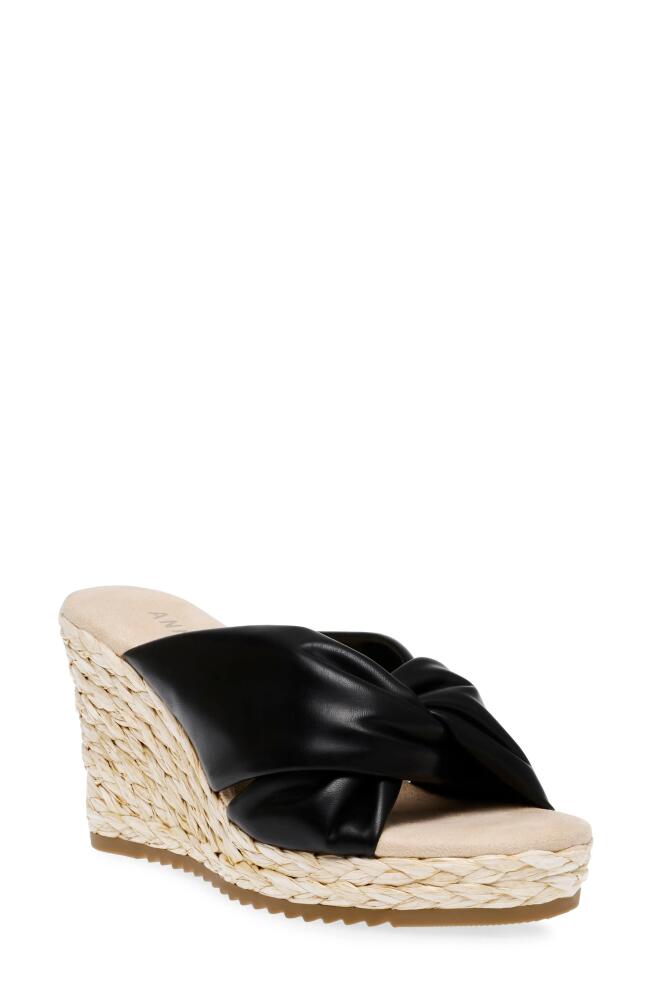 Anne Klein Winnie Espadrille Wedge in Black Smooth Cover