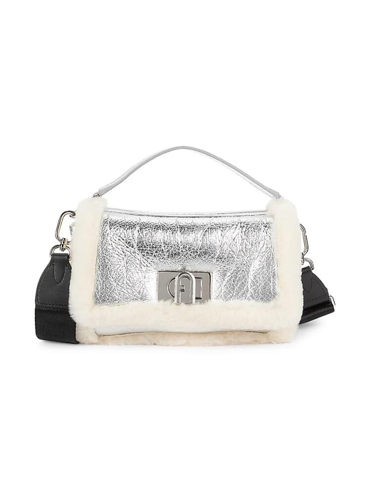 Furla Women's Faux Fur & Metallic Leather Top Handle Bag - White Cover