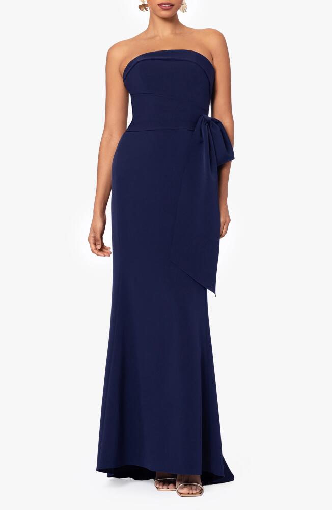 Betsy & Adam Bow Strapless Scuba Gown in Navy Cover