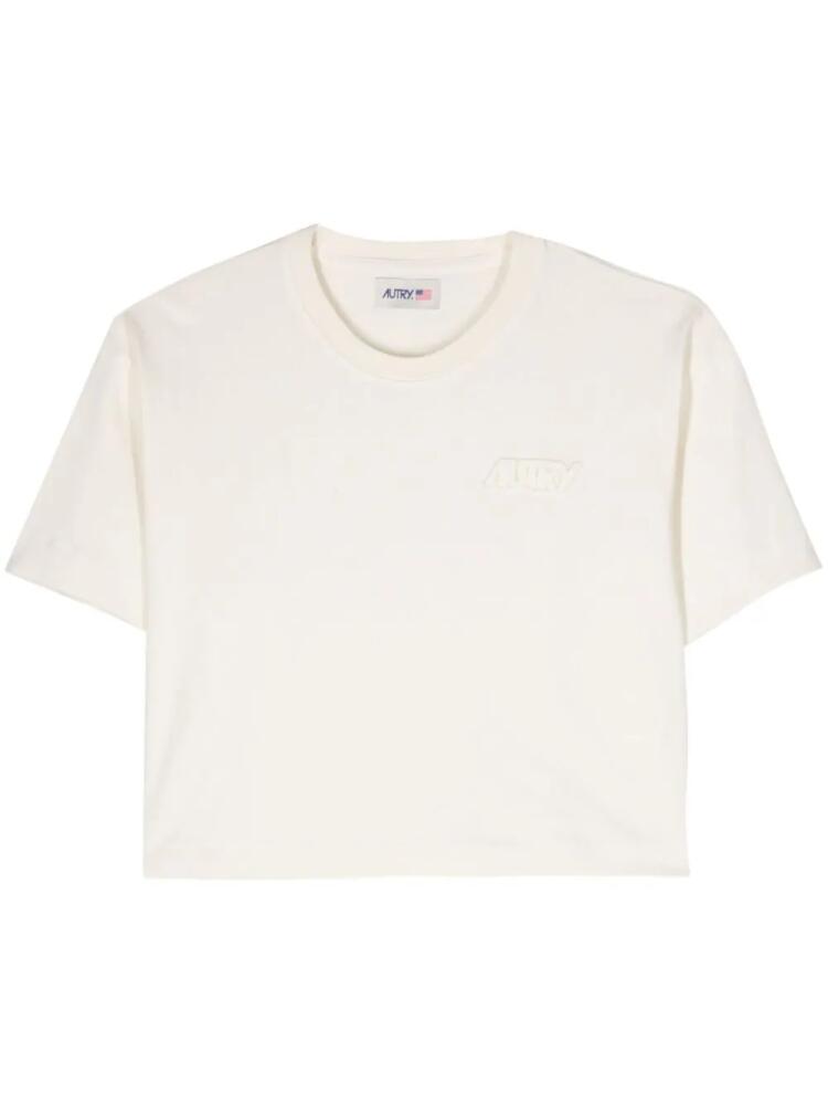 Autry logo-patch cropped T-shirt - Neutrals Cover