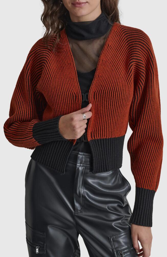 DKNY Contrast Rib Cardigan in Russet/Black Cover