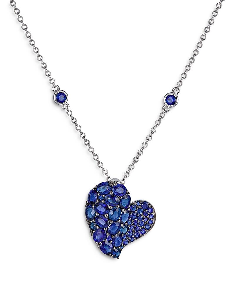 Piranesi 18K White Gold Wave Heart Blue Sapphire Pave Pendant Necklace, 16-18 Cover