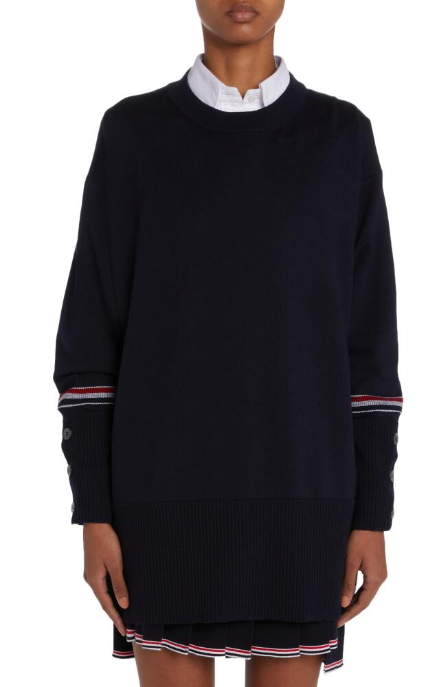 Thom Browne Exaggerated Virgin Wool Blend Sweater in Navy Cover