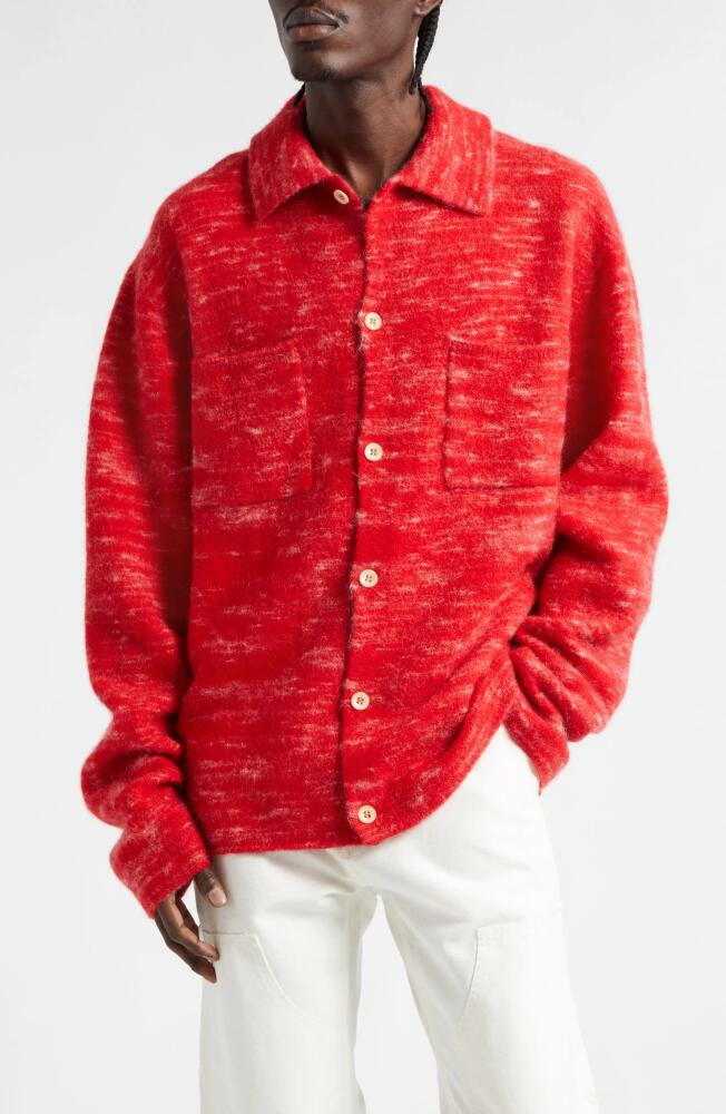 The Elder Statesman Jasper Cashmere Blend Knit Overshirt in Poppy Cover