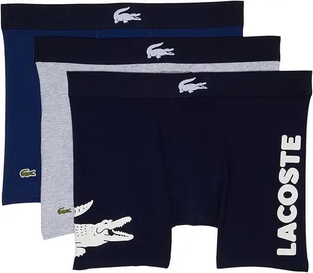 Lacoste 3-Pack Boxer Brief Causal Fashion Big Croc (Navy Blue/White/Silver Chine/Methylene) Men's Underwear Cover