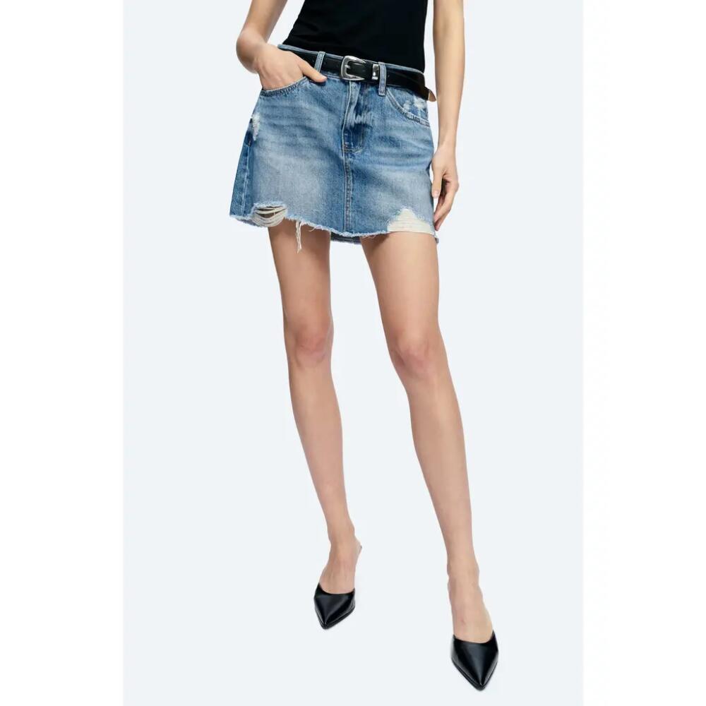 Bayeas Anna Distressed Denim Miniskirt in Medium Blue Cover