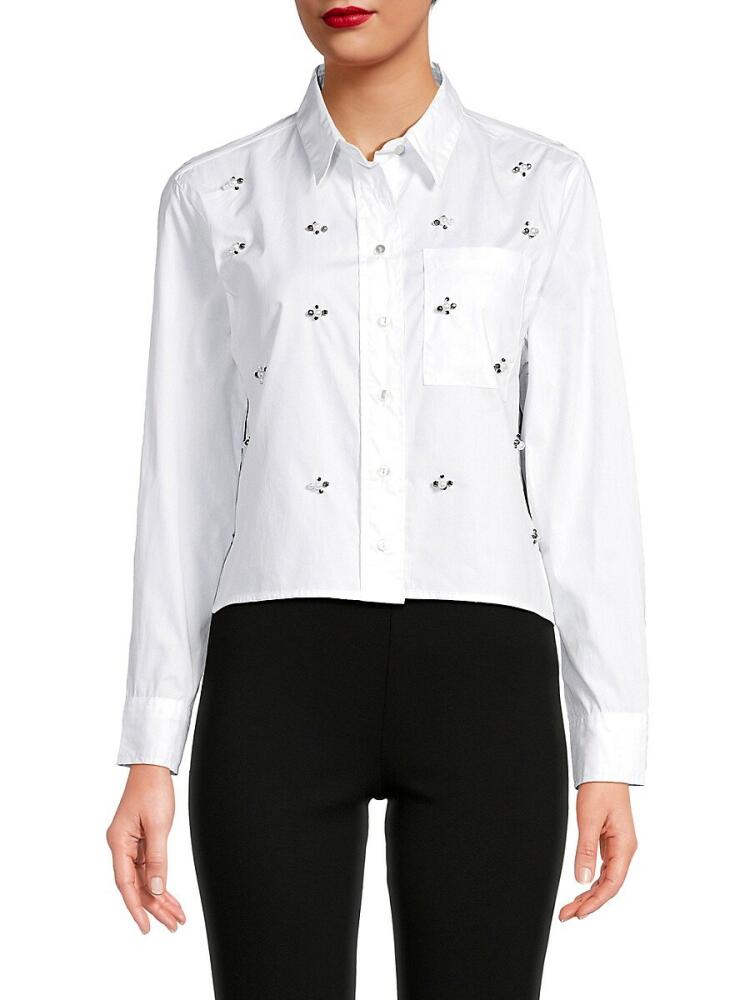 Lea & Viola Women's Embellished Button Down Shirt - White Cover