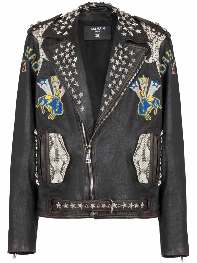 Balmain logo-embroidered leather jacket - Black Cover