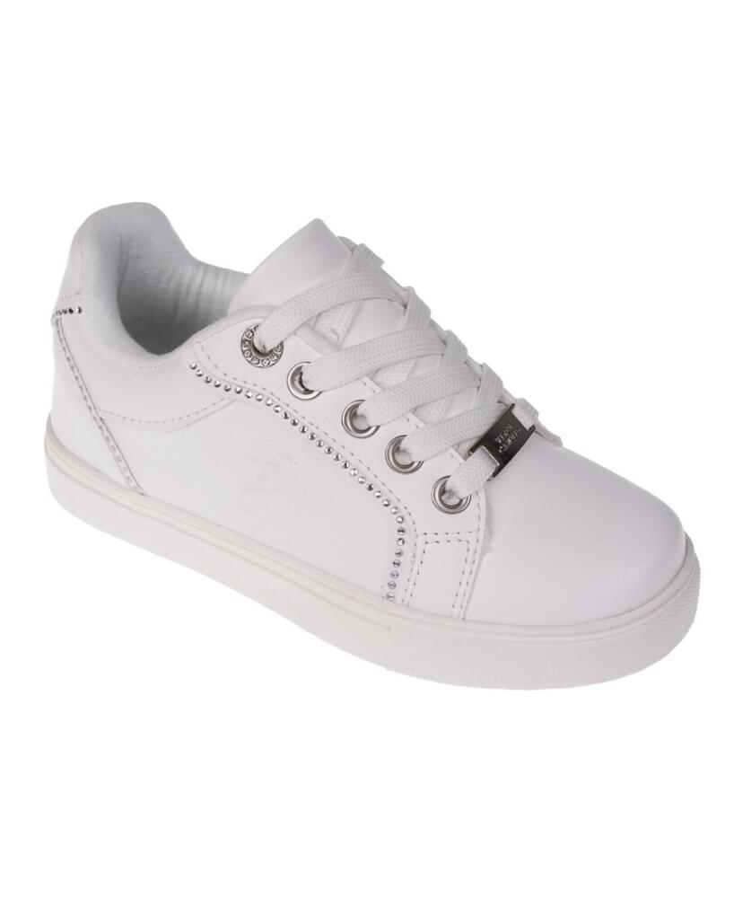 Vince Camuto Big Girl's Fashion Athletic with Rhinestone Binding Detail Polyurethane Sneakers - White Cover