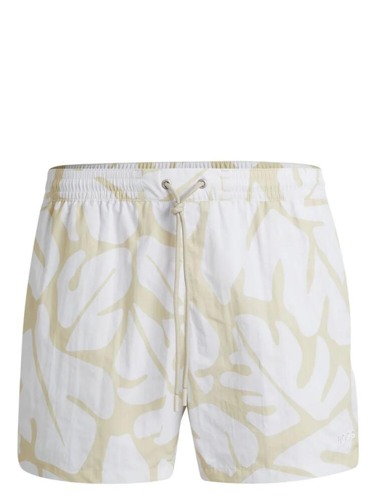 BOSS leaf-print swim shorts - White Cover