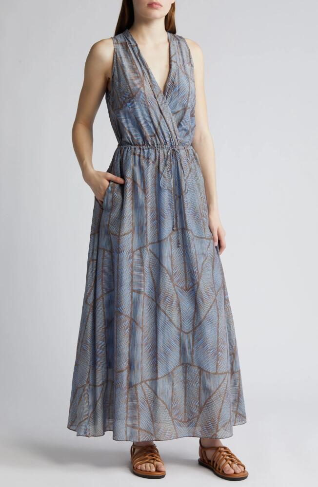 XÍRENA Darby Abstract Print Cotton & Silk Maxi Dress in Cyan Geode Cover